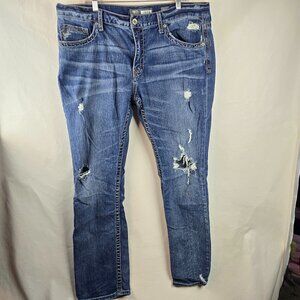 BKE Jeans Mens 40R Jake Straight Leg Blue Distressed Dark Wash Denim Stretch
